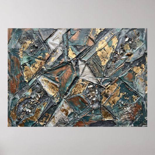 Teal Gouden Geometrische Textuur Poster (Voorkant)