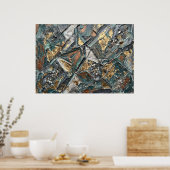 Teal Gouden Geometrische Textuur Poster (Keuken)