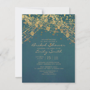 Teal Gouden Glitter Sliert Lichtjes Bruidsfeest Kaart