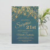 Teal Gouden Glitter Slingerlichten 21e Verjaardag Kaart (Staand voorkant)