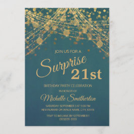 Teal Gouden Glitter Slingerlichten 21e Verjaardag Kaart