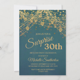 Teal Gouden Glitter Slingerlichten 30e Verjaardag Kaart