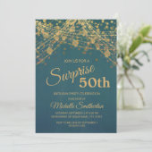 Teal Gouden Glitter Slingerlichten 50e Verjaardag Kaart (Staand voorkant)