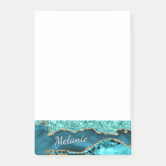 Teal Gouden Glitterende Post-it® Notitieblokjes Ge Notes (Voorkant)