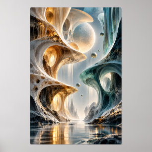 Teal Gouden Organische Architectuur Surrealistisch Poster