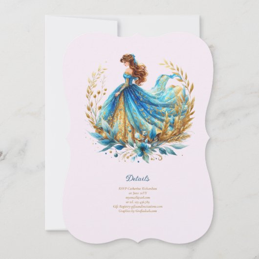 Teal Gouden Quinceanera Jurk Ceremonie Ontvangst   Kaart (Achterkant)