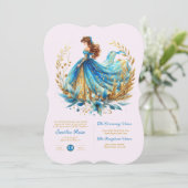 Teal Gouden Quinceanera Jurk Ceremonie Ontvangst   Kaart (Staand voorkant)