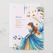 Teal Gouden Quinceanera-jurk Ceremonie Ontvangst Kaart (Achterkant)