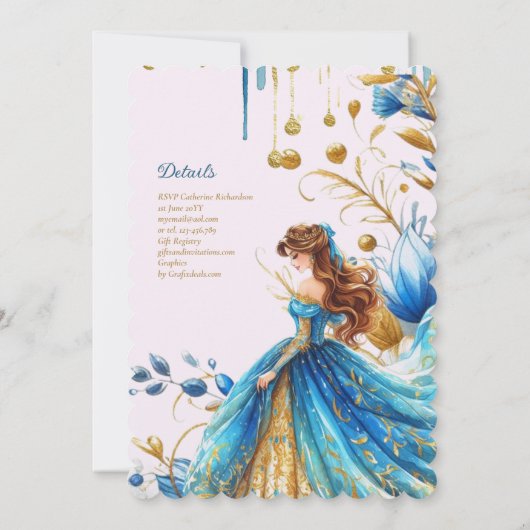 Teal Gouden Quinceanera-jurk Ceremonie Ontvangst   Kaart (Achterkant)