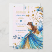 Teal Gouden Quinceanera-jurk Ceremonie Ontvangst Kaart (Voorkant)