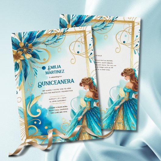 Teal Gouden Quinceañera-jurk  Kaart
