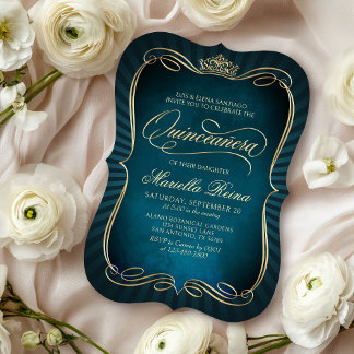 Teal Gouden Quinceañera Kaart