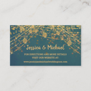 Teal Gouden Slingerlichten Bokeh Trouwwebsite Visitekaartje