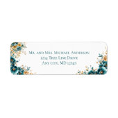 Teal Gouden Waterverf Bloem Retouradres Etiket (Voorkant)