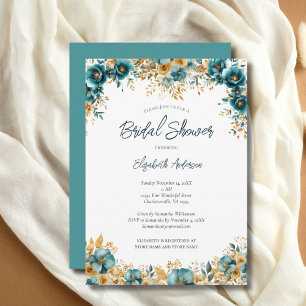 Teal Gouden Waterverf Bloemachtige Bruiloftsborrel Kaart