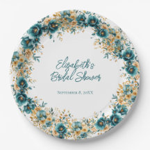 Teal Gouden Waterverf Bloemachtige Bruiloftsborrel