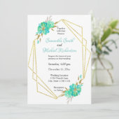 Teal Gouden Waterverf Bloemige Geometrische Stippe Kaart (Staand voorkant)