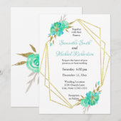 Teal Gouden Waterverf Bloemige Geometrische Stippe Kaart (Voorkant / Achterkant)