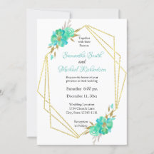 Teal Gouden Waterverf Bloemige Geometrische Stippe