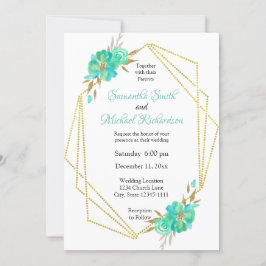 Teal Gouden Waterverf Bloemige Geometrische Stippe Kaart
