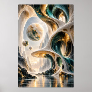 Teal Gouden Zwevende Bollen Organische Architectuu Poster