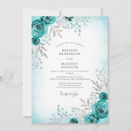 Teal Graceful Winter Wedding Kaart (Voorkant)