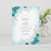 Teal Graceful Winter Wedding Kaart (Staand voorkant)