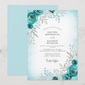 Teal Graceful Winter Wedding Kaart (Voorkant / Achterkant)