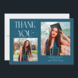 Teal Graduate Thank You 2-Photo  Aankondiging<br><div class="desc">Modern and whimsical graduation announcement photo card featuring 2 photos on the front and 1 on the back. The text says "THANK YOU" with twinkling stars. Add the graduate's name,  information,  and message to personalize this card. Teal.</div>