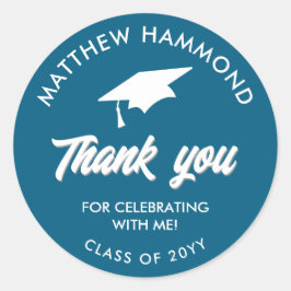 Teal Graduating Class Thank You Grad Cap Ronde Sticker