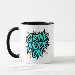 Teal Graffiti Stijl "Grind Mode Aan" Mok