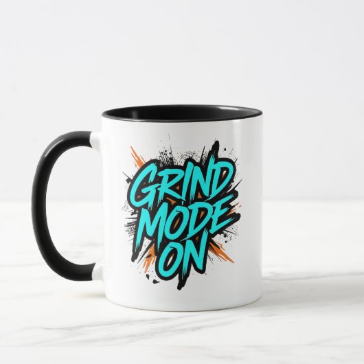 Teal Graffiti Stijl "Grind Mode Aan" Mok (Links)