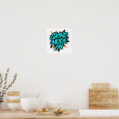 Teal Graffiti Stijl "Grind Mode Aan" Poster (Keuken)