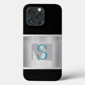Teal & Gray Monogram, Geborsteld Zilver, Zwart Case-Mate iPhone Case (Achterkant)