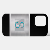 Teal & Gray Monogram, Geborsteld Zilver, Zwart Case-Mate iPhone Case (Achterkant (horizontaal))