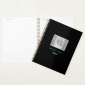 Teal & Gray Monogram, Naam, Jaar Zilver & Zwart Planner (Display)