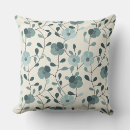 Teal Green and Beige Floral Throw Pillow Buitenkussen