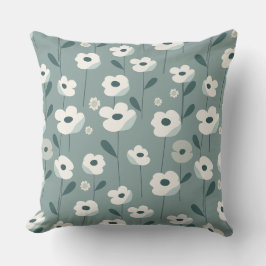 Teal Green and White Floral Throw Pillow Buitenkussen