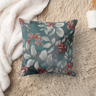 Teal Green, Blue Pillow with Berries Kussen