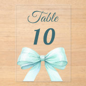 Teal green bow acrylic table number sign acryl uitnodigingen (Voorkant)