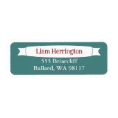 Teal Green & Burgundy Address Label with Banner (Voorkant)