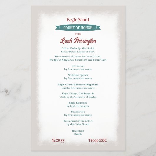 Teal Green & Burgundy Court of Honor Program Flyer (Voorkant)
