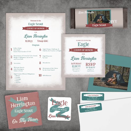 Teal Green, Burgundy Eagle Court of Honor Program Flyer