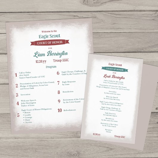 Teal Green, Burgundy Eagle Court of Honor Program Flyer