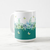 Teal Green Butterflies Floral Mug Koffiemok (Voorkant links)