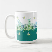 Teal Green Butterflies Floral Mug Koffiemok (Links)