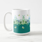 Teal Green Butterflies Floral Mug Koffiemok (Links)