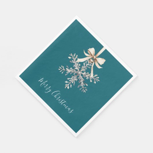Teal Green Cream Bow Silver Snowflake Servet (Hoek)
