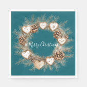 Teal Green Cream Gingerbread Hearts Christmas Servet (Voorkant)