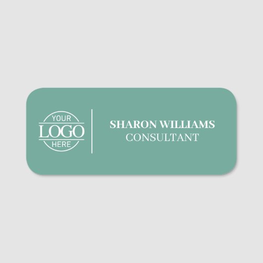 Teal Green Custom Business Logo Employee Magnetic Naamplaatje (Voorkant)